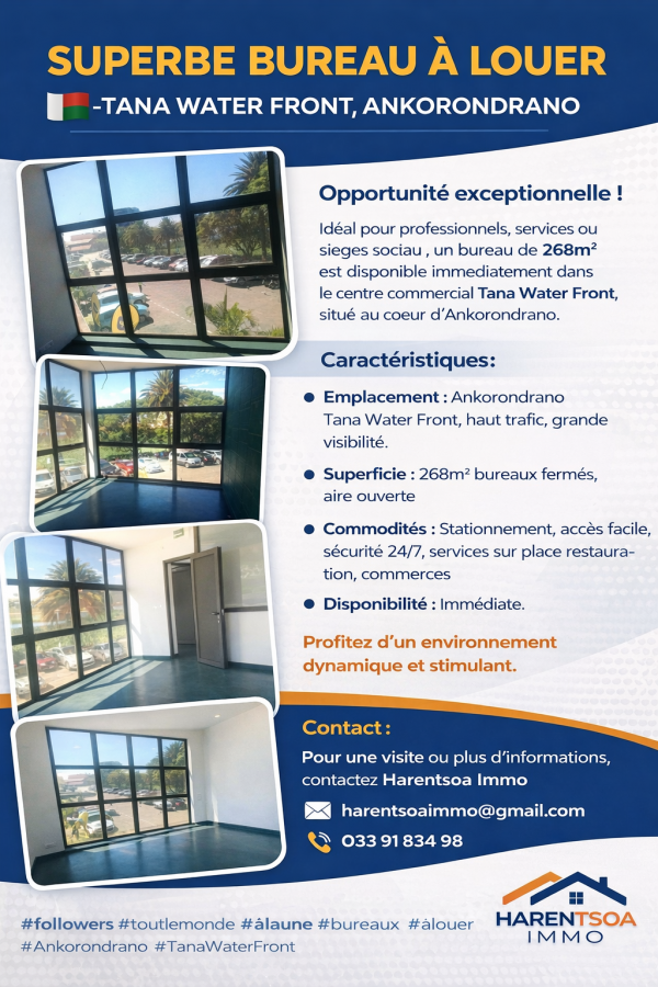 Location annuelle&nbsp;Bureau/Local&nbsp;ANTANANARIVO&nbsp;MADAGASCAR&nbsp;&nbsp;