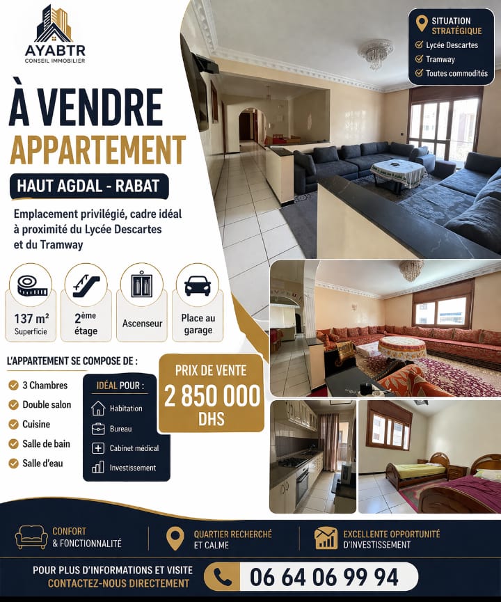 Vente&nbsp;Appartement&nbsp;RABAT&nbsp;MAROC&nbsp;&nbsp;