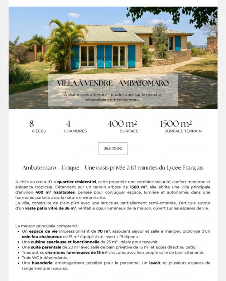Vente Maison/Villa ANTANANARIVO MADAGASCAR  